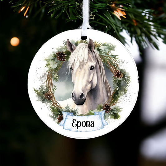 Personalised Watercolour Horse Bauble E - Acrylic Bauble Christmas Tree Ornament Decoration Gift Keepsake