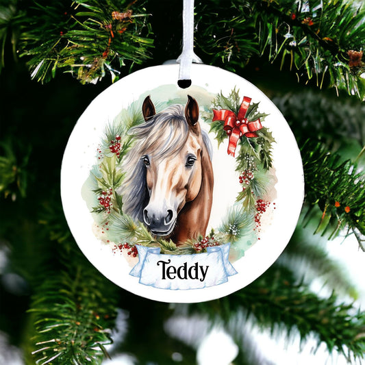 Personalised Watercolour Horse Bauble F - Acrylic Bauble Christmas Tree Ornament Decoration Gift Keepsake