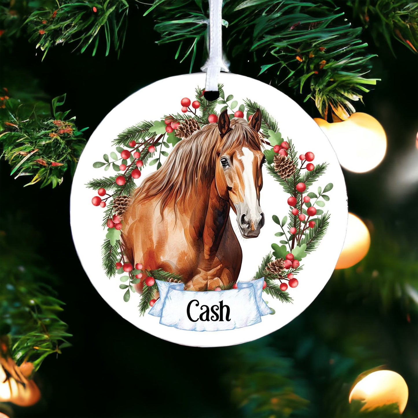 Personalised Watercolour Draft Horse A - Acrylic Bauble Christmas Tree Ornament Decoration Gift Keepsake