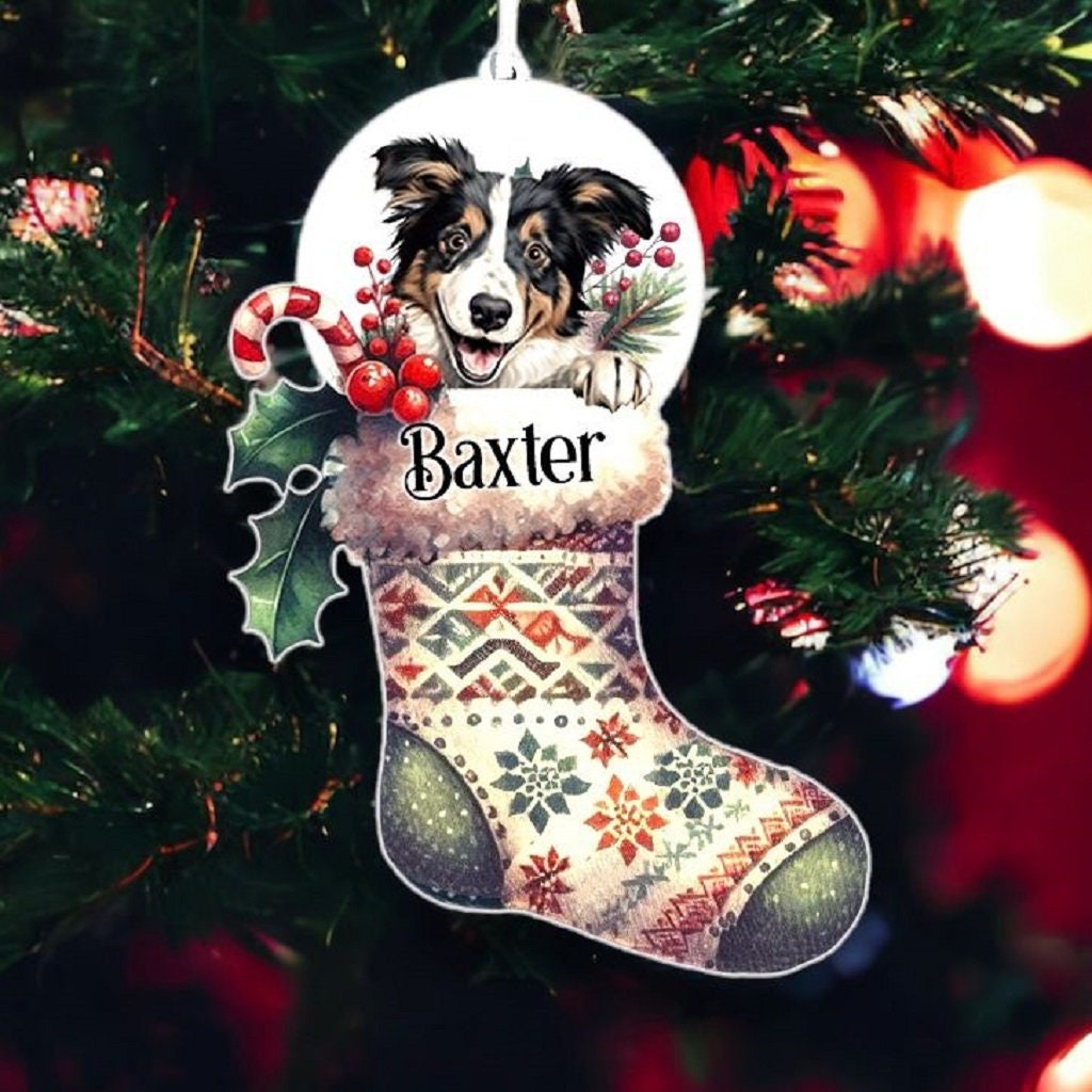 Personalised Collie Pet Dog Christmas Stocking Bauble