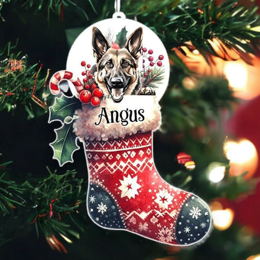 Personalised German Shepard Pet Dog Christmas Stocking Bauble