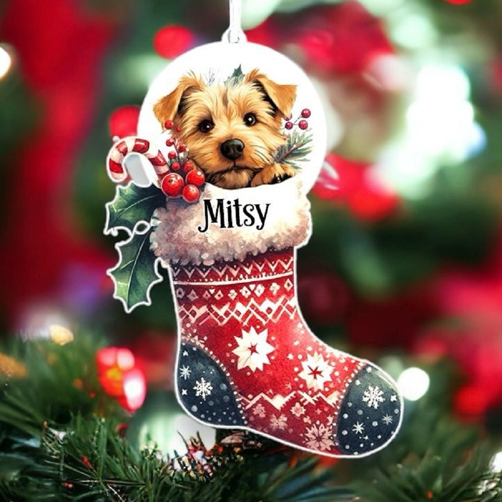 Personalised Norfolk Terrier Pet Dog Christmas Stocking Bauble