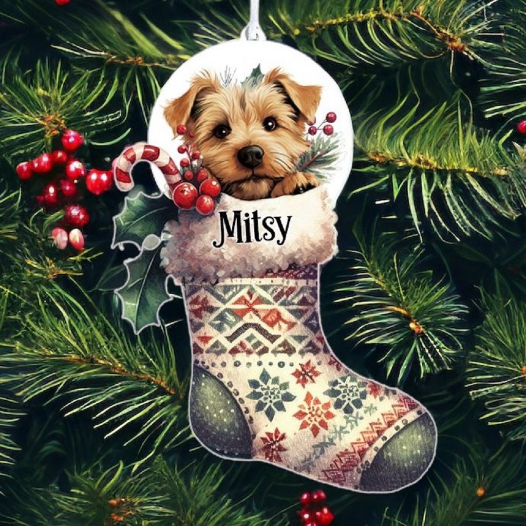 Personalised Norfolk Terrier Pet Dog Christmas Stocking Bauble