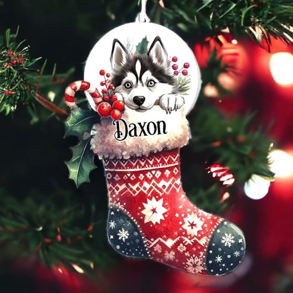 Personalised Siberian Husky Pet Dog Christmas Stocking Bauble