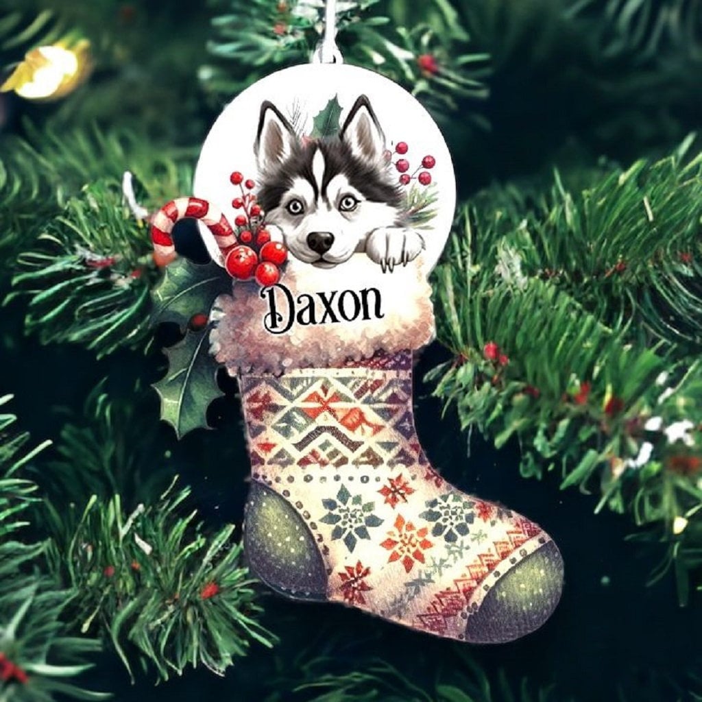 Personalised Siberian Husky Pet Dog Christmas Stocking Bauble