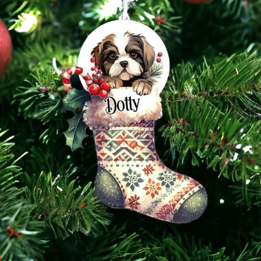 Personalised Shih Tzu Pet Dog Christmas Stocking Bauble