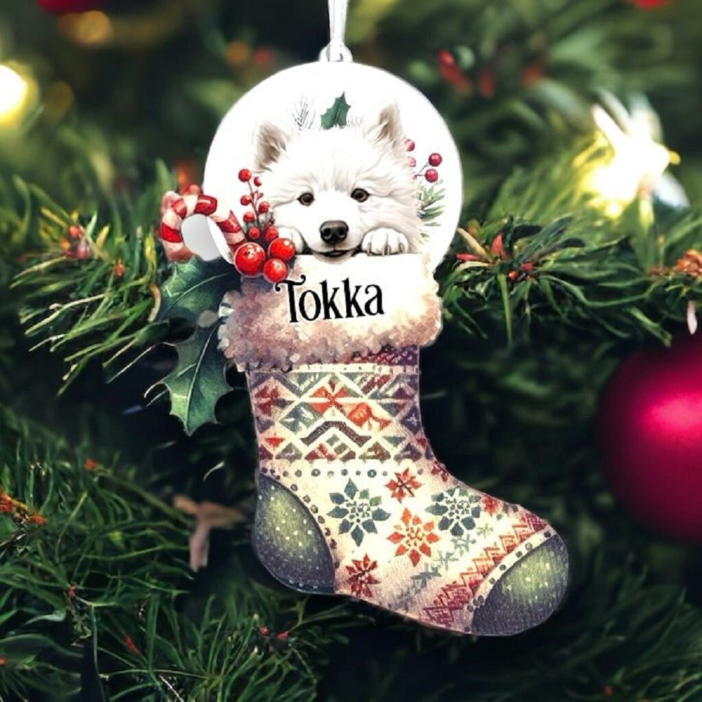 Personalised Samoyed Pet Dog Christmas Stocking Bauble