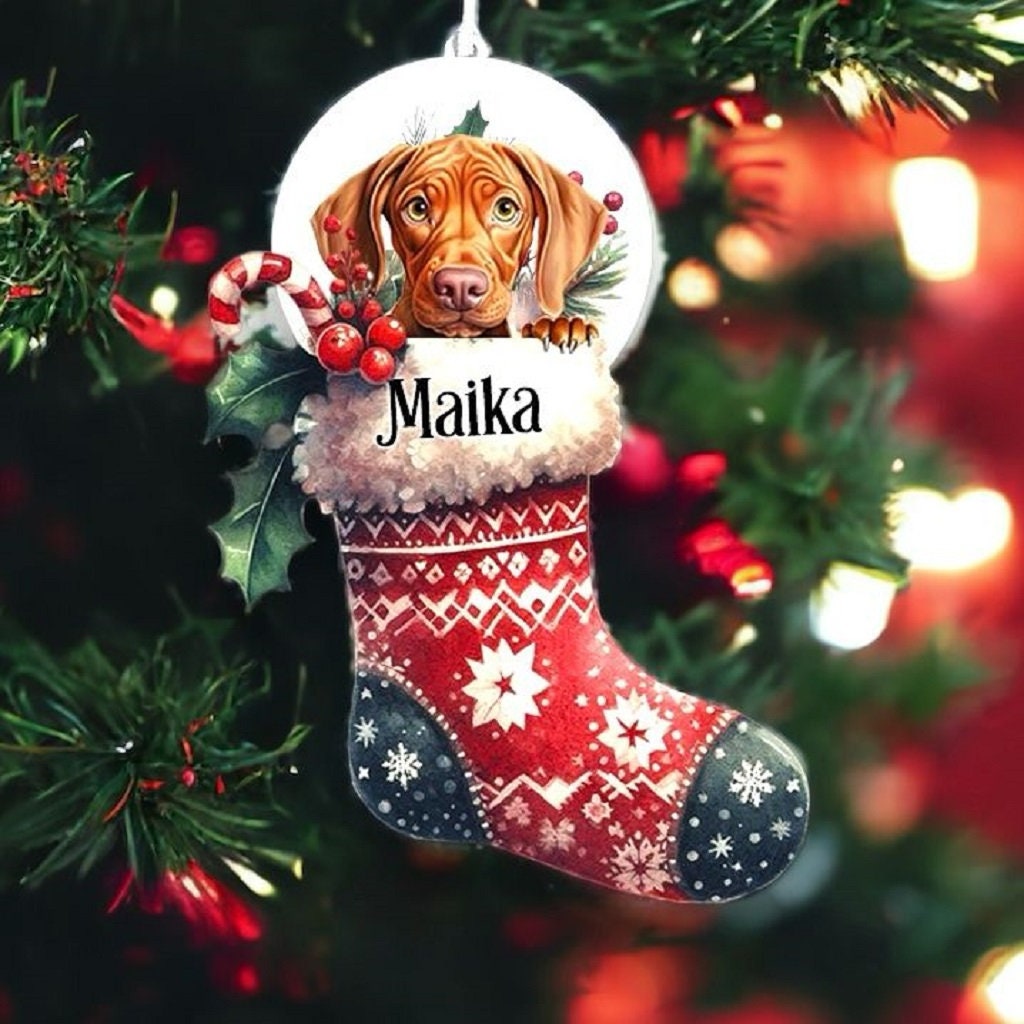 Personalised Vizsla Pet Dog Christmas Stocking Bauble