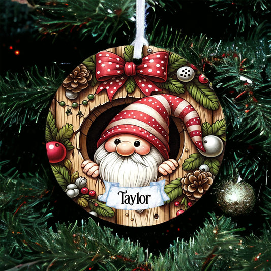 Personalised Gnome Tree House - Acrylic Bauble Christmas Tree Ornament Decoration Gift Keepsake