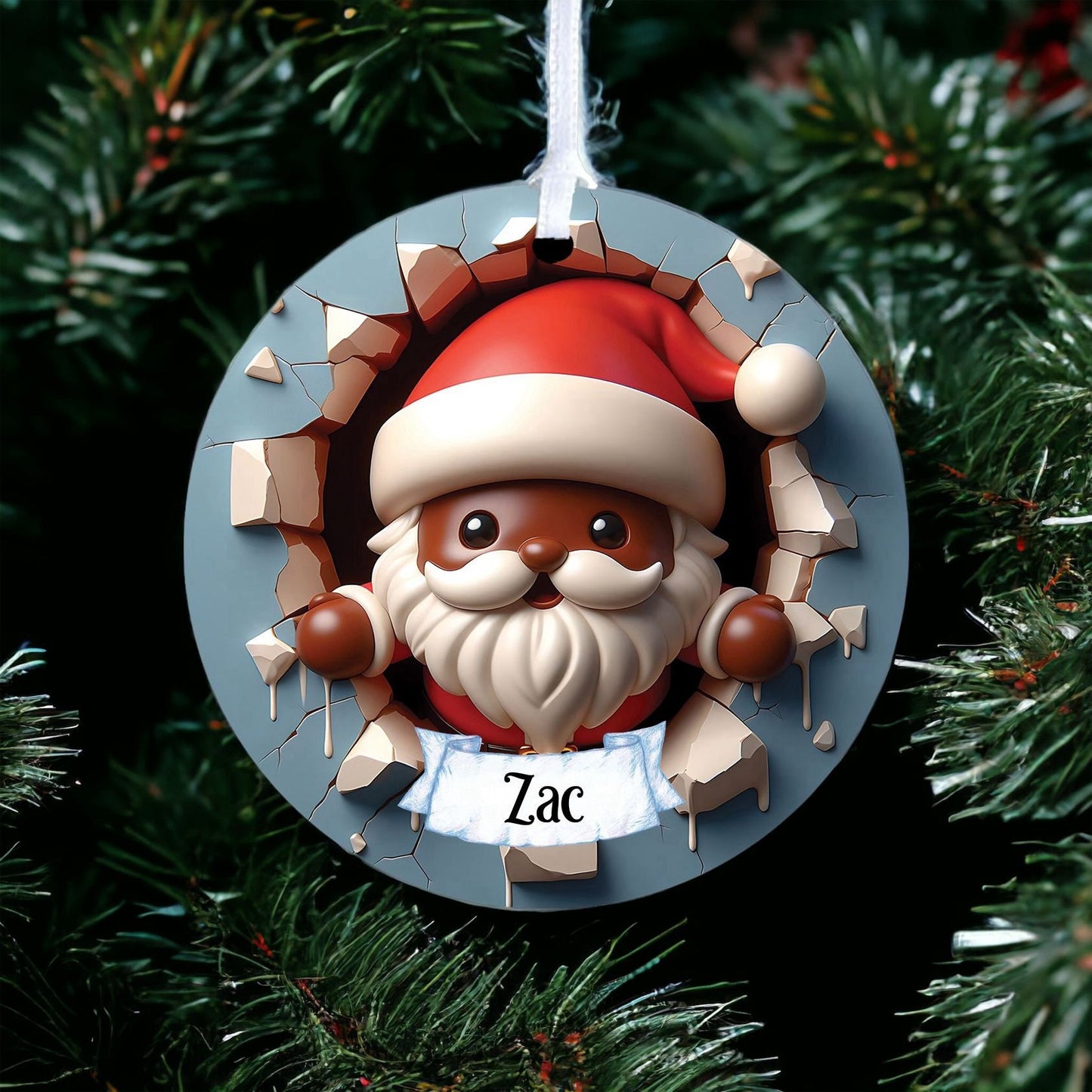 Personalised Black Santa C - Acrylic Bauble Christmas Tree Ornament Decoration Gift Keepsake