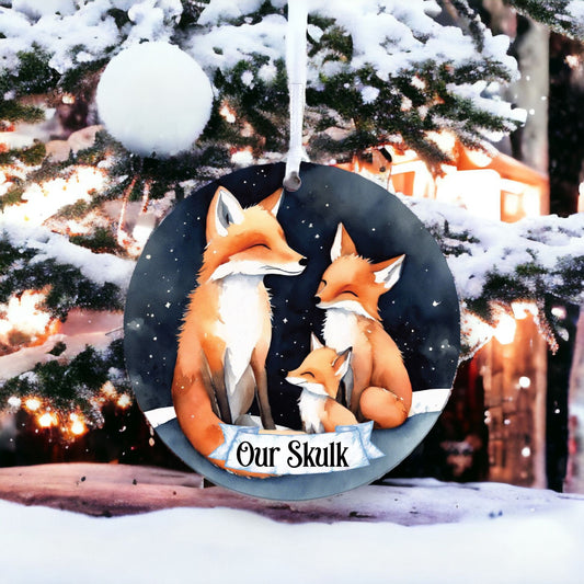 Personalised Fox Family Winter Starry Night Decoration - Acrylic Bauble Christmas Tree Ornament Gift Keepsake